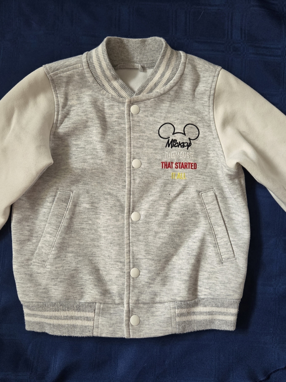 Uniqlo Kids Mickey Mouse Light Gray & Cream Pea Coat